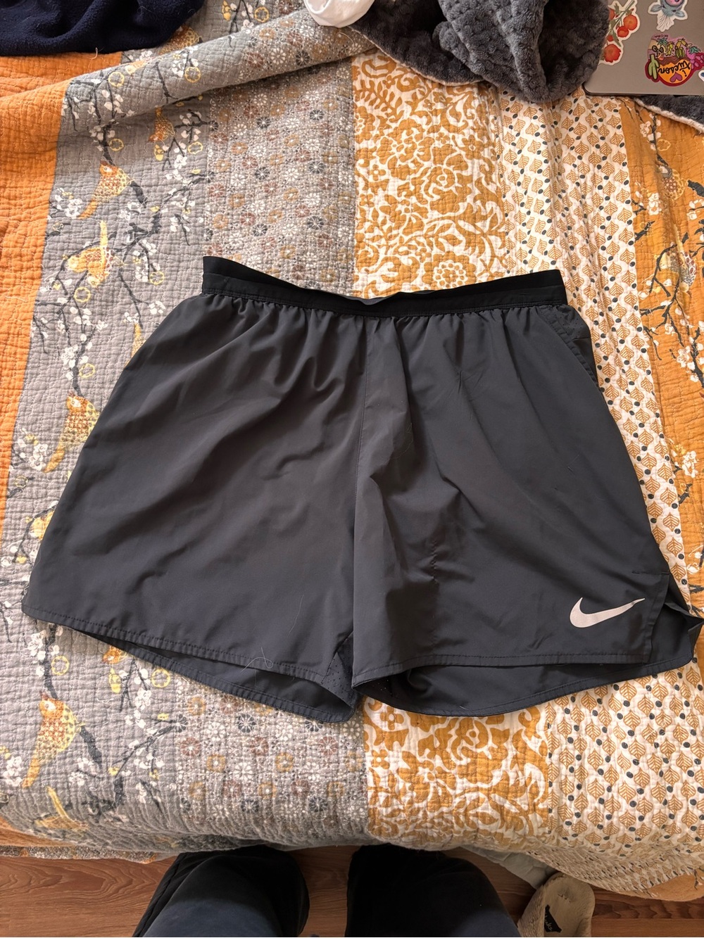 Nike Black Men's Athletic Running Shorts with White Swoosh